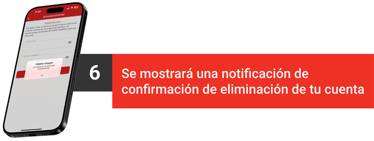 Se mostrará una notificación de
confirmación de eliminación de tu cuenta